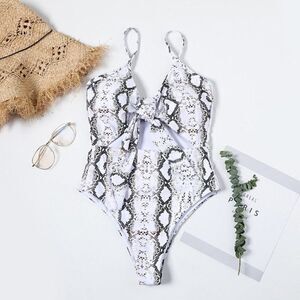 NWT Tie Front Cut Out Monokini One Piece in Snake Print